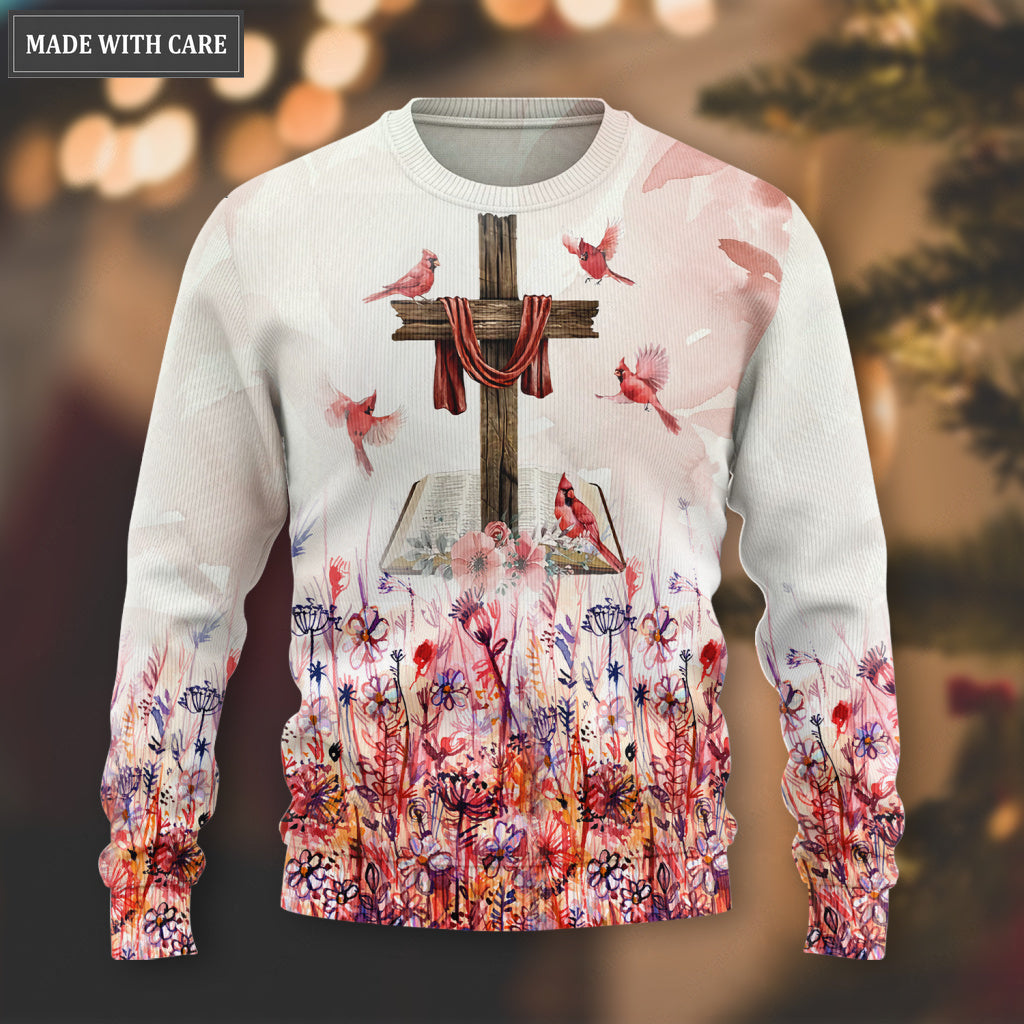 Christmas Cardinal Cross Always Be With You Wool Sweatshirt
