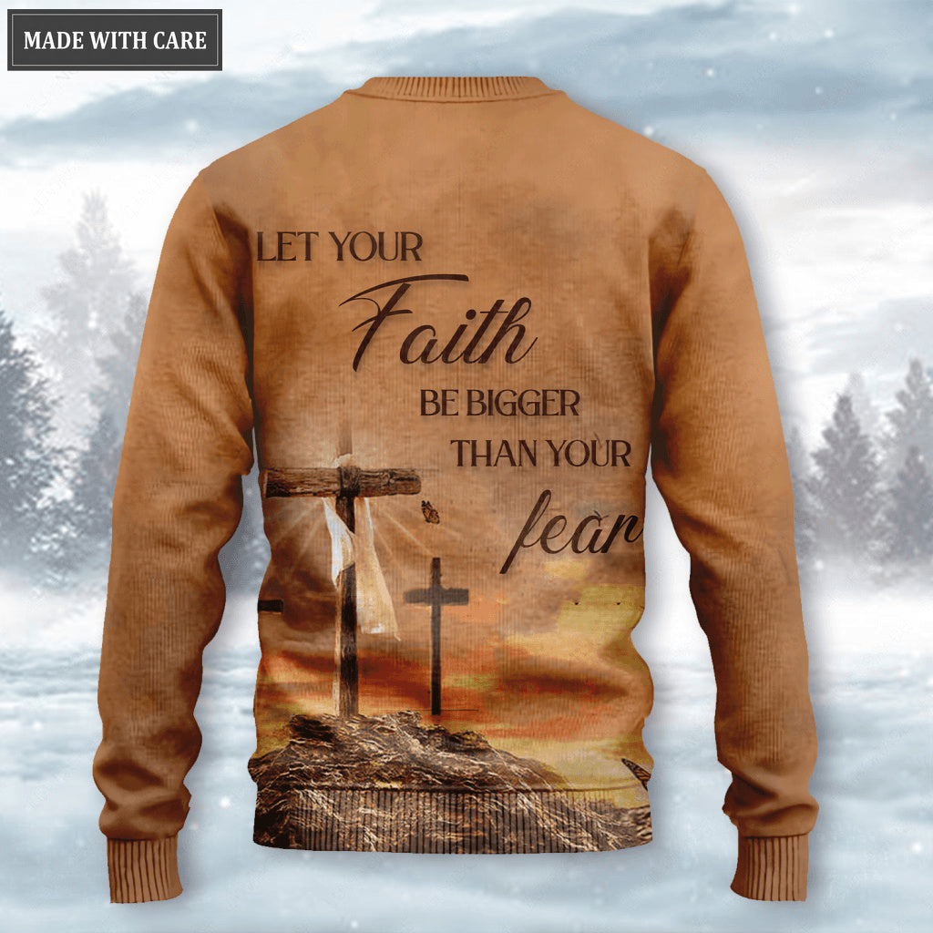 Cross Deer In Forest Let Your Faith Be Bigger Than Your Fear Wool Sweatshirt
