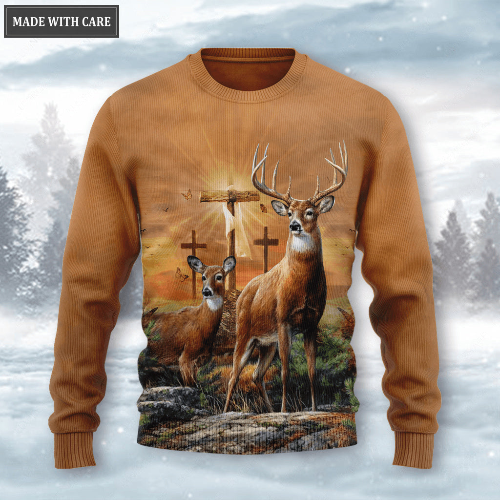 Cross Deer In Forest Let Your Faith Be Bigger Than Your Fear Wool Sweatshirt