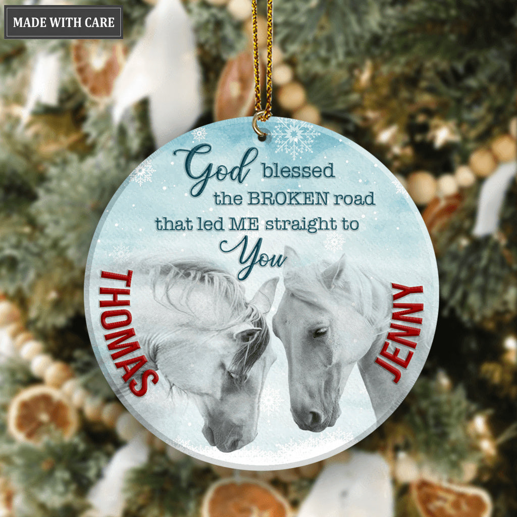 Christmas White Horse Couple Snow God Blessed Personalized Ornament