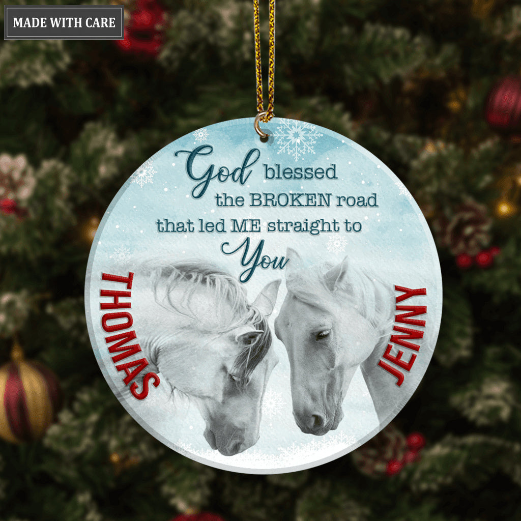 Christmas White Horse Couple Snow God Blessed Personalized Ornament