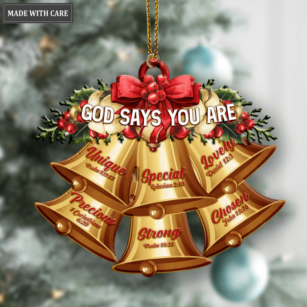 Red Christmas Flower Golden Bells God Says You Are Ornament