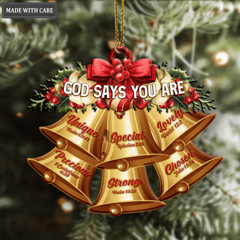 Red Christmas Flower Golden Bells God Says You Are Ornament
