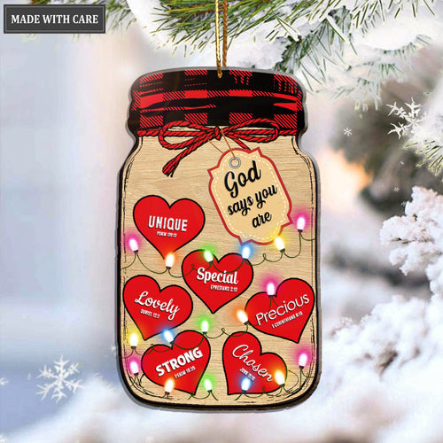 Bottle With Hearts God Says You Are Wooden Ornament