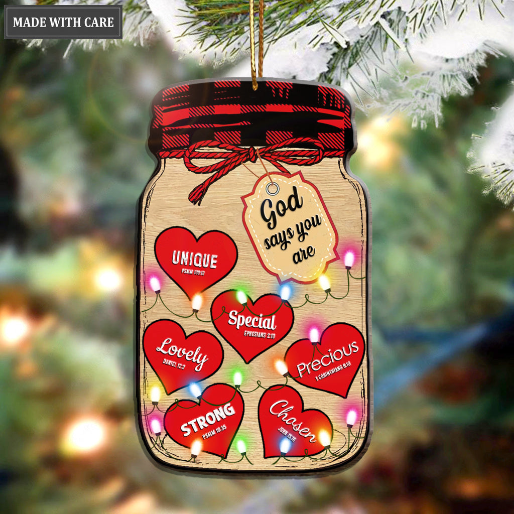 Bottle With Hearts God Says You Are Wooden Ornament