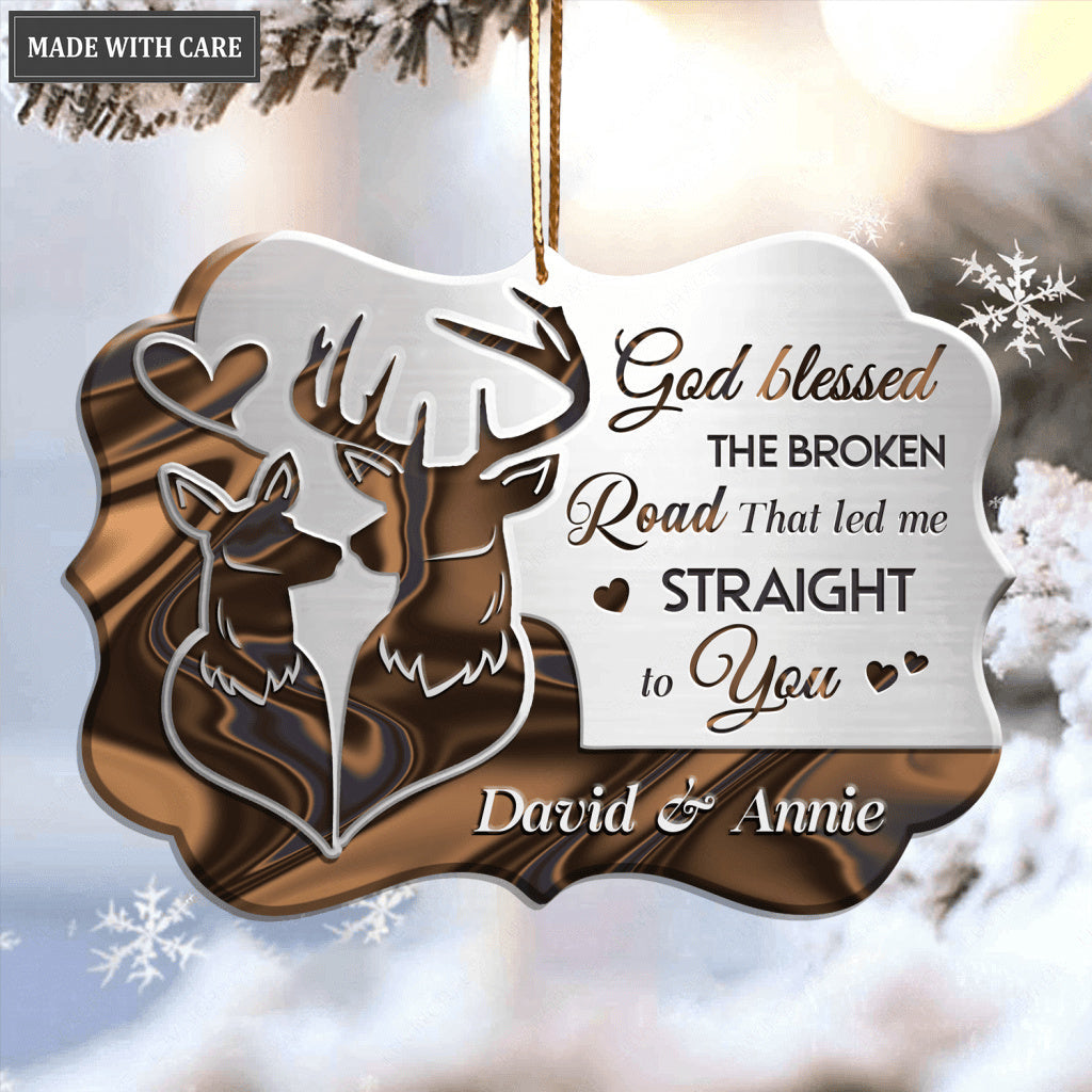 Deer Couple God Blessed Personalized Aluminum Ornament