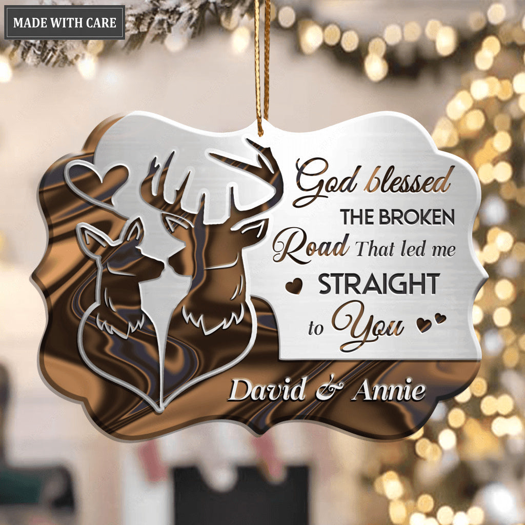 Deer Couple God Blessed Personalized Aluminum Ornament