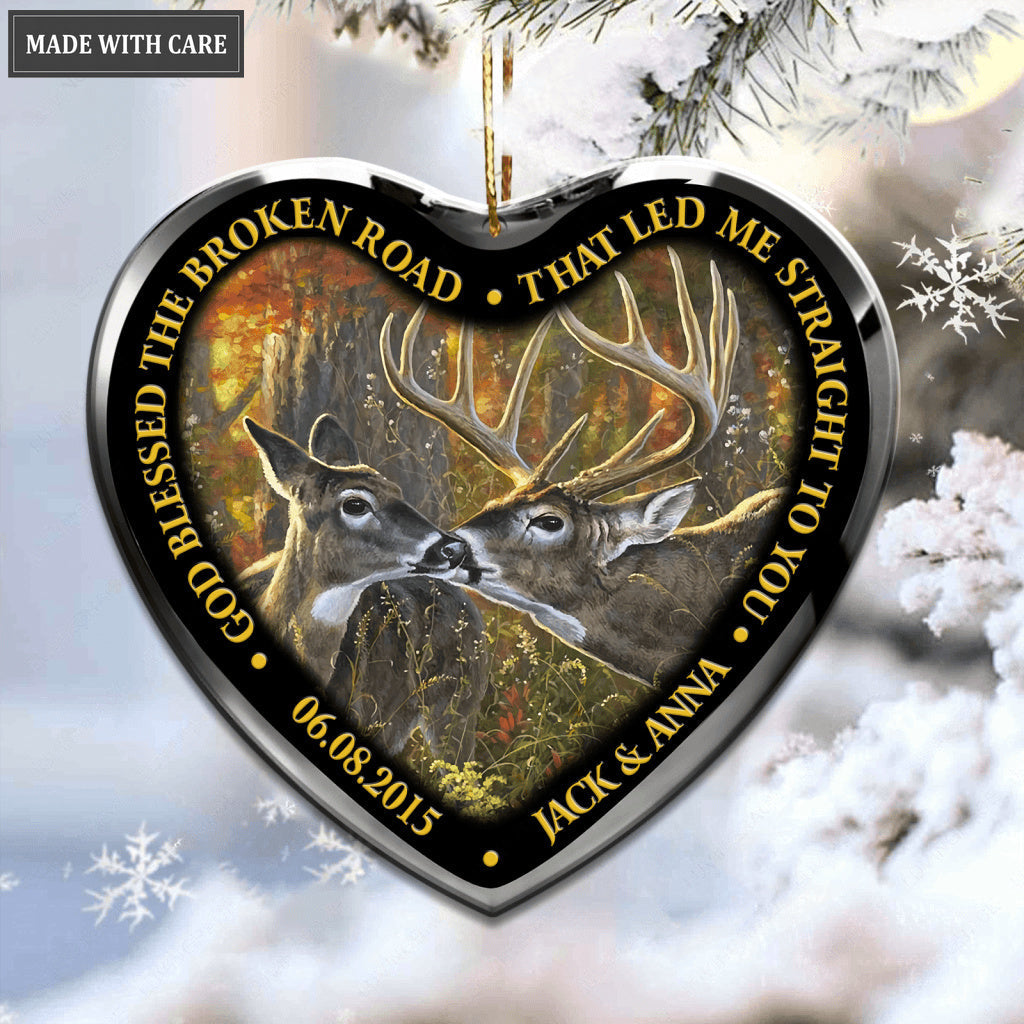 Deer Kiss God Blessed Personalized Ceramic Ornament