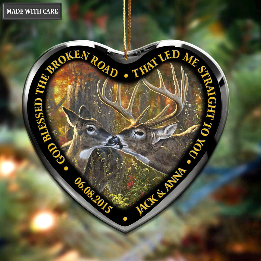 Deer Kiss God Blessed Personalized Ceramic Ornament