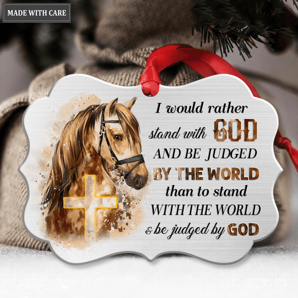Horse And Cross Stand With God Aluminum Ornament