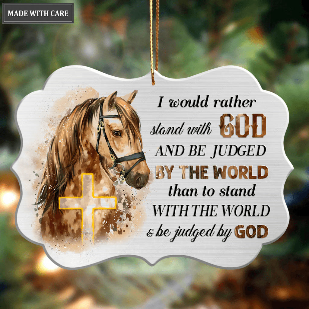 Horse And Cross Stand With God Aluminum Ornament