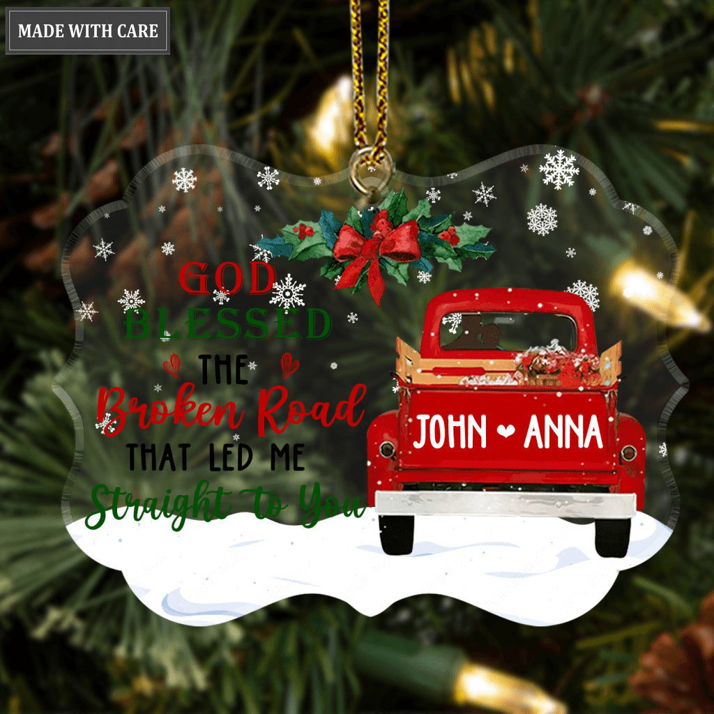 Christmas Floral Couple In Truck God Blessed Personalized Transparent Ornament