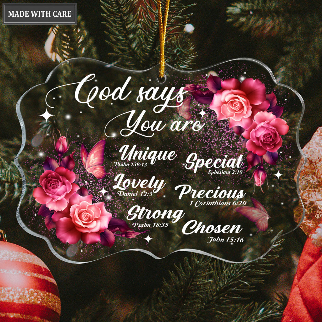 Glitter Roses Butterfly God Says You Are Transparent Ornament