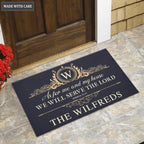 Golden Monogram Luxury Serve The Lord Personalized Doormat