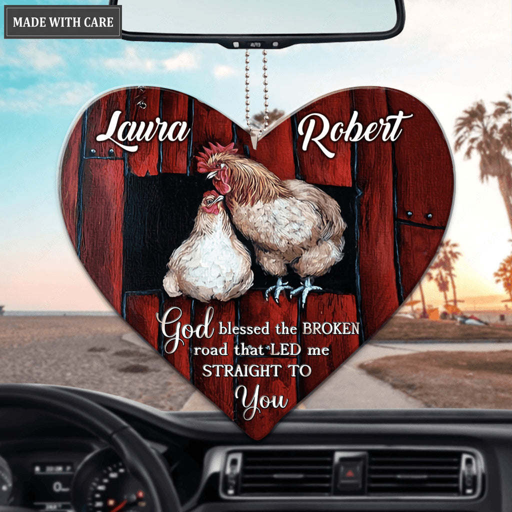 Heart With Chicken Couple God Blessed Personalized Ornament