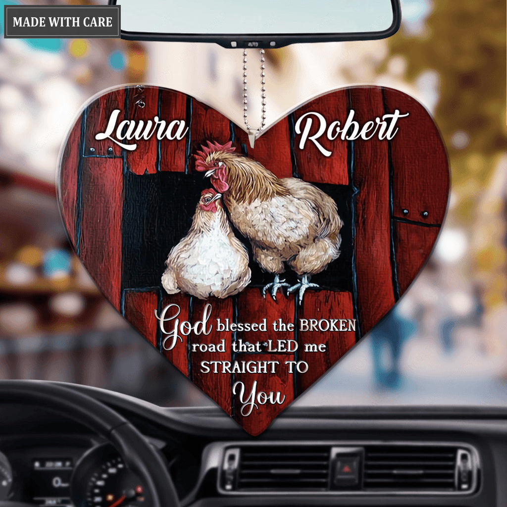 Heart With Chicken Couple God Blessed Personalized Ornament