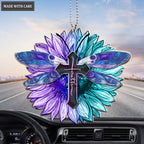 Hologram Dragonfly And Sunflower Faith Cross Ornament