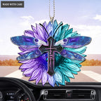 Hologram Dragonfly And Sunflower Faith Cross Ornament