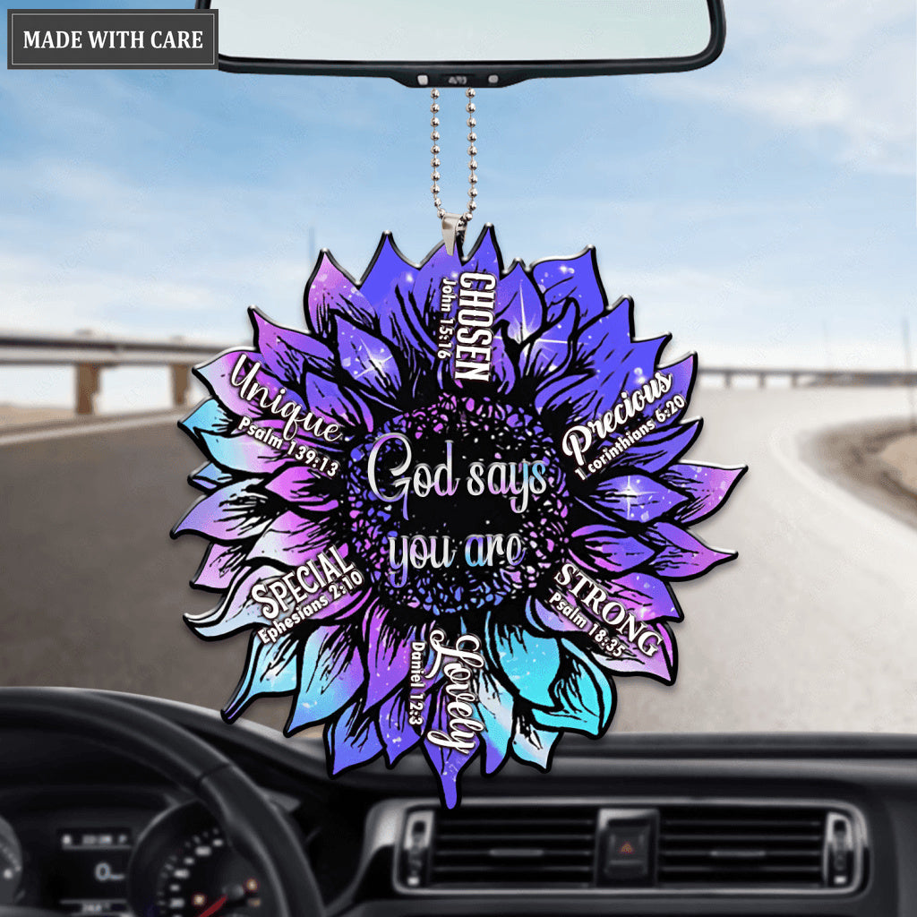 Purple Blue Sunflower God Says You Are Ornament