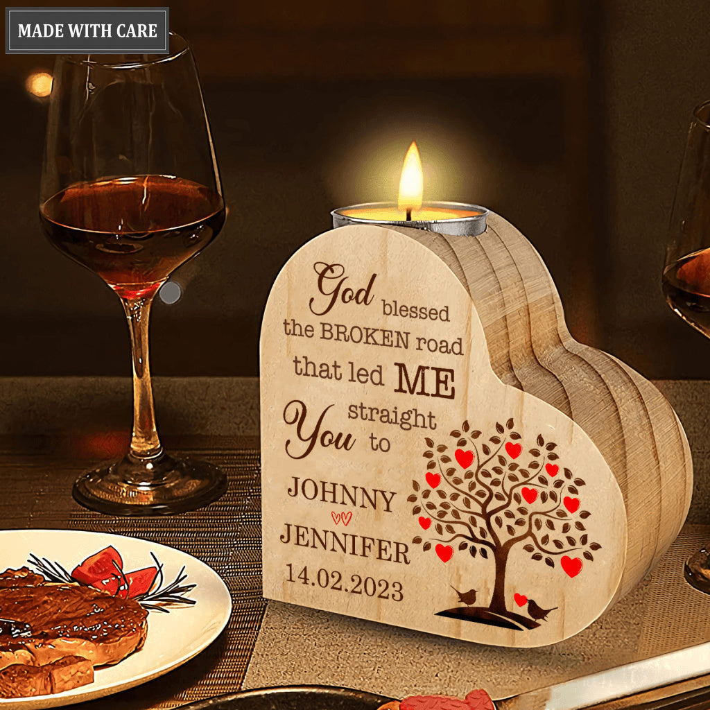 Bird Couple Heart Tree God Blessed Personalized Candle Holder