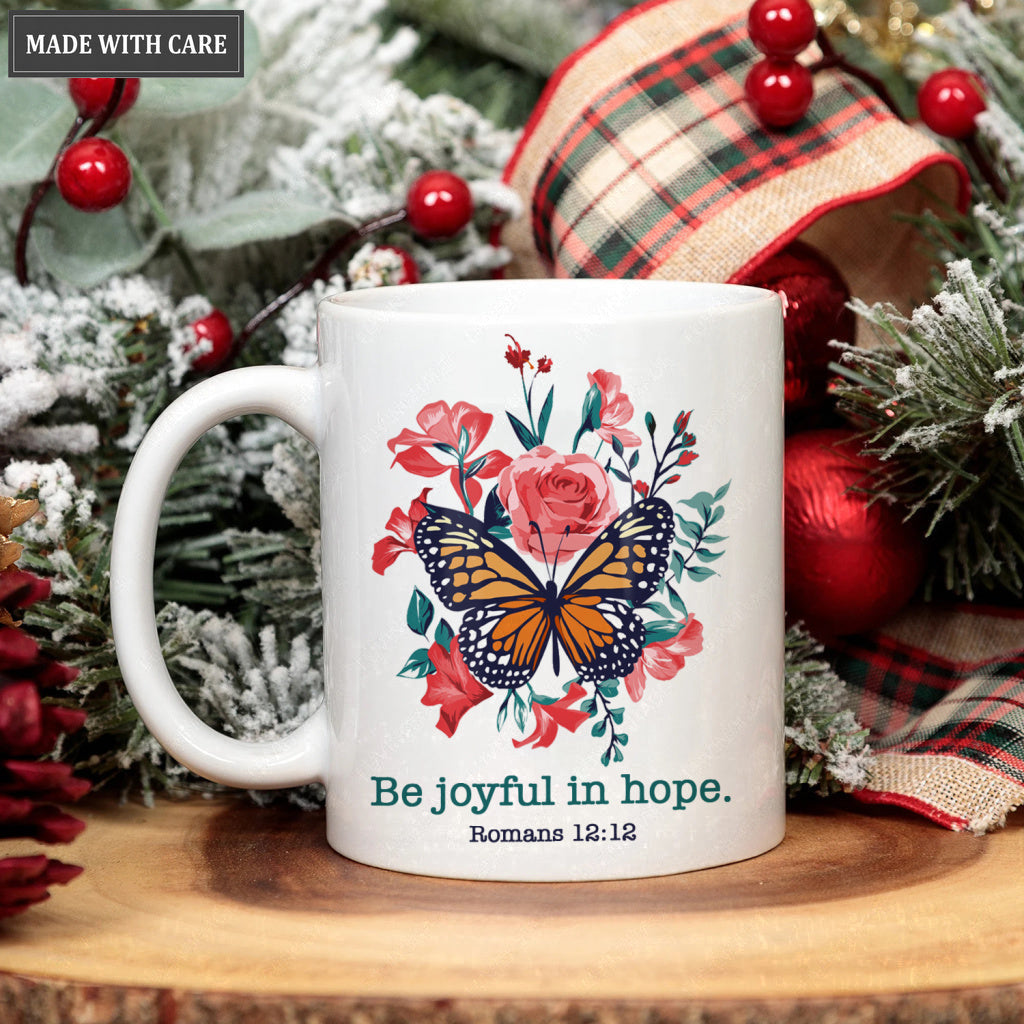 Pink Vintage Butterfly Flower Be Joyful In Hope Mug