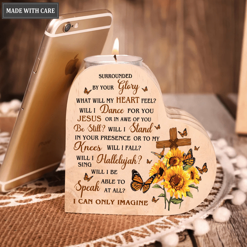 Sunflower Butterfly Cross Surrounded By Your Glory Candle Holder