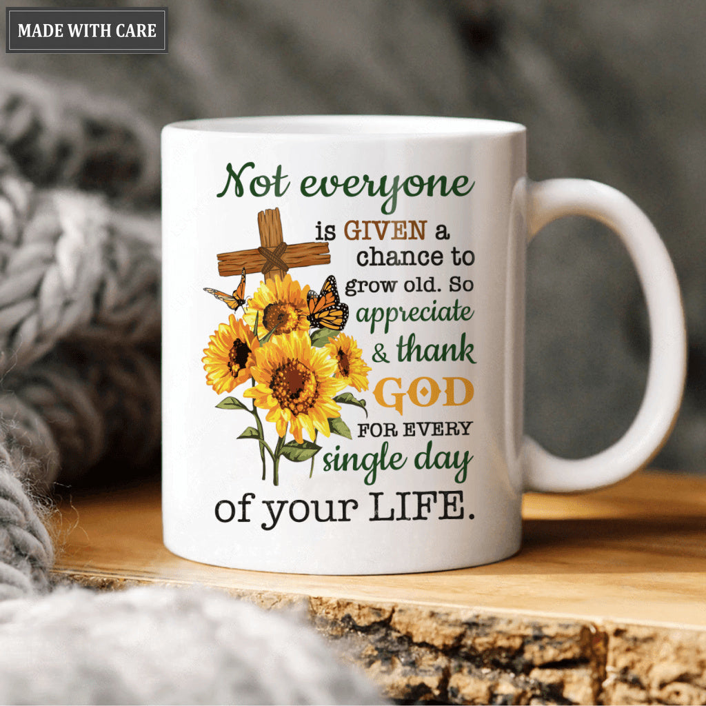Sunflower Cross Butterfly Thank God Every Day Mug