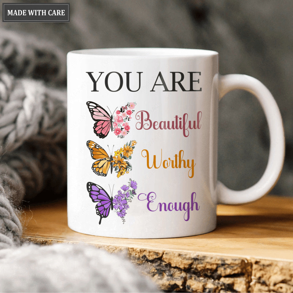 Vintage Butterfly You Are Beautiful Worthy Enough Mug
