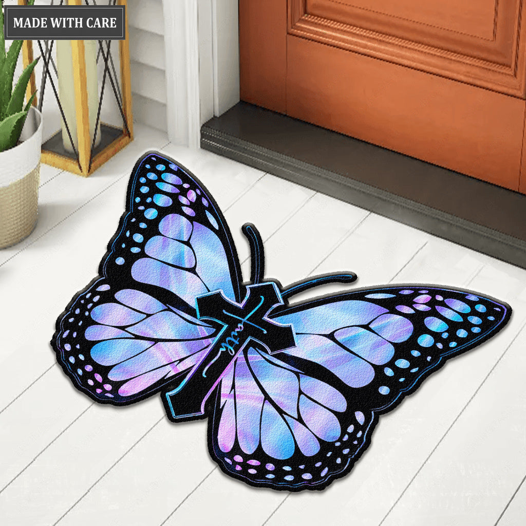 Hologram Butterfly Cross Faith Imagine Shaped Luxurious Doormat