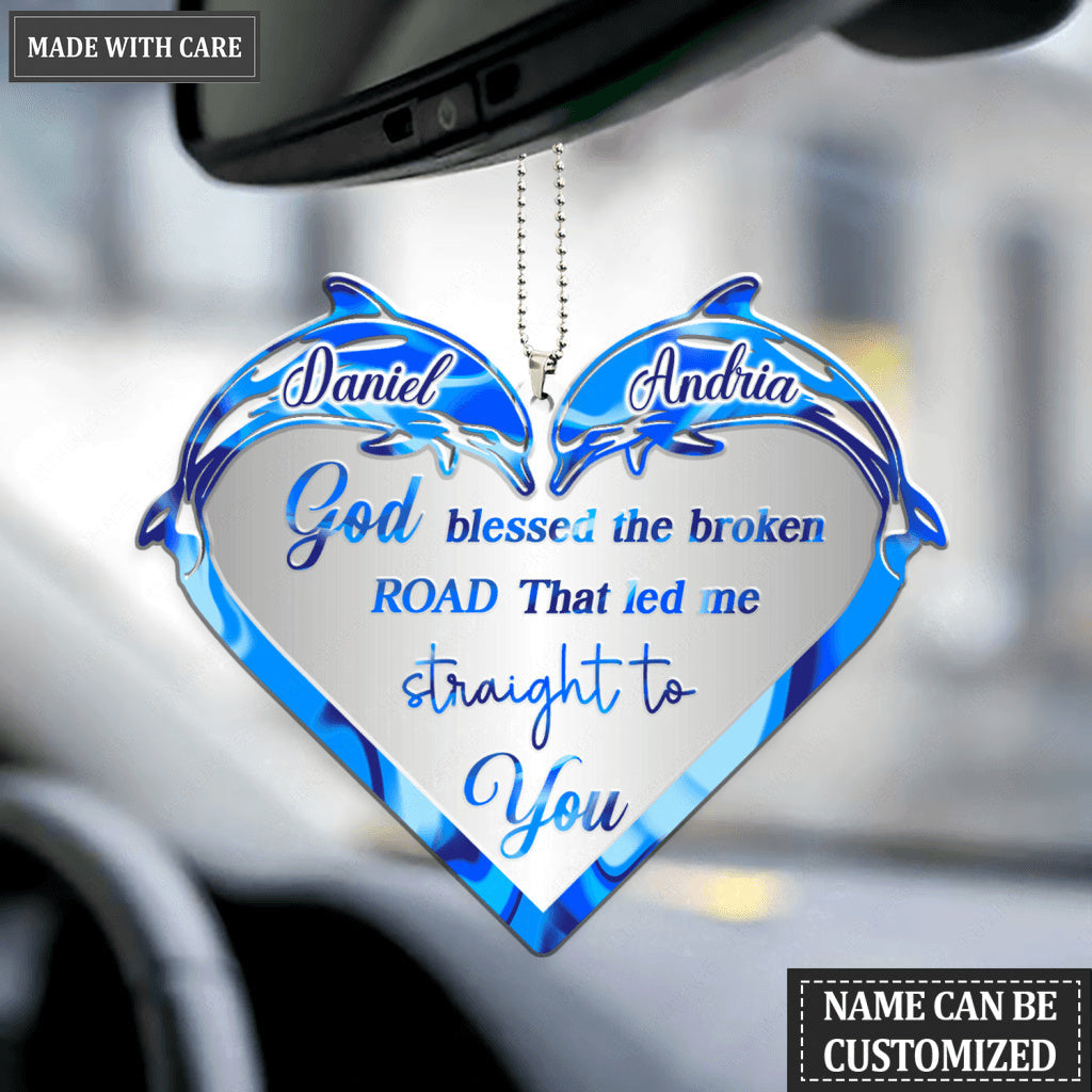 Dolphin Silhouette God Blessed Personalized Couple Ornament