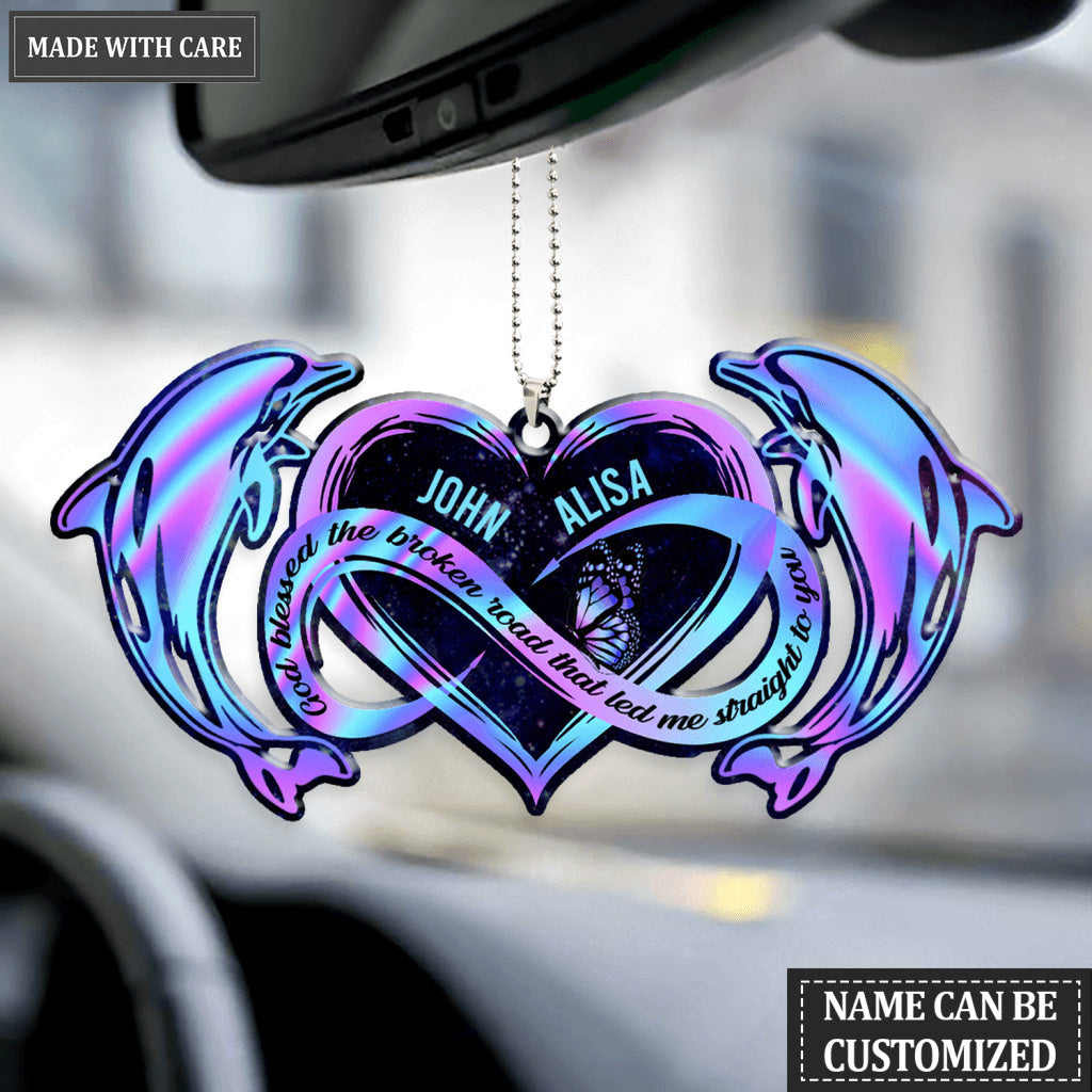 Hologram Dolphin And Infinity Heart God Blessed Personalized Ornament