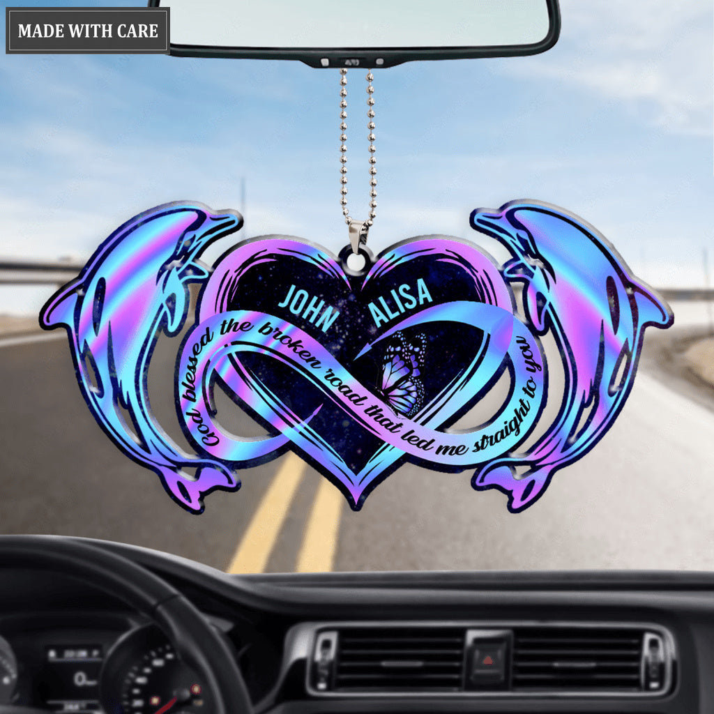 Hologram Dolphin And Infinity Heart God Blessed Personalized Ornament