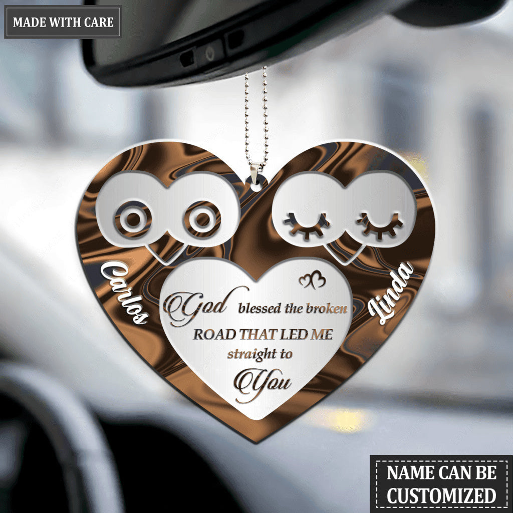 Owl Heart God Blessed Personalized Couple Ornament