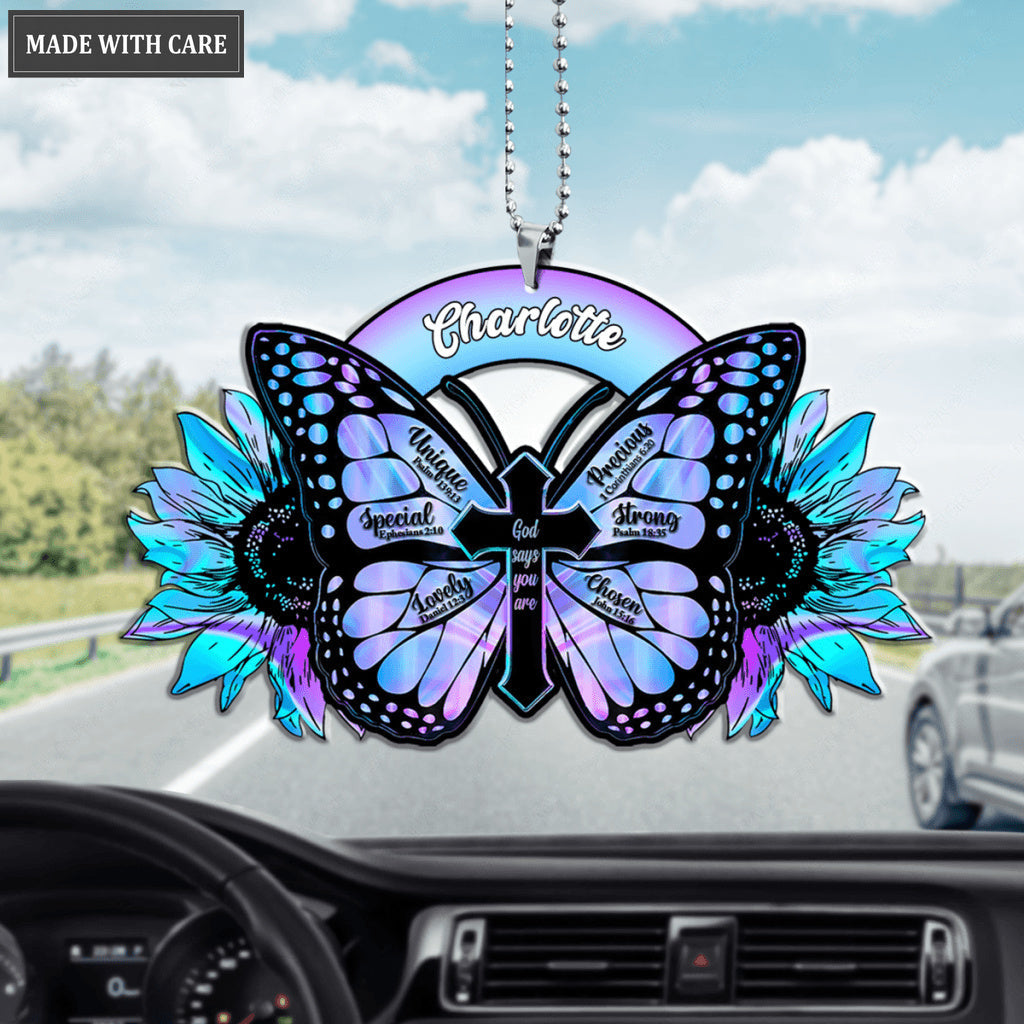 Personalized Butterfly And Sunflower God Says You Are Hologram Ornament