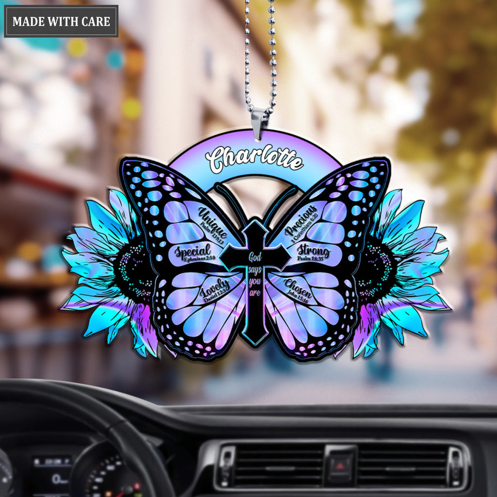 Personalized Butterfly And Sunflower God Says You Are Hologram Ornament