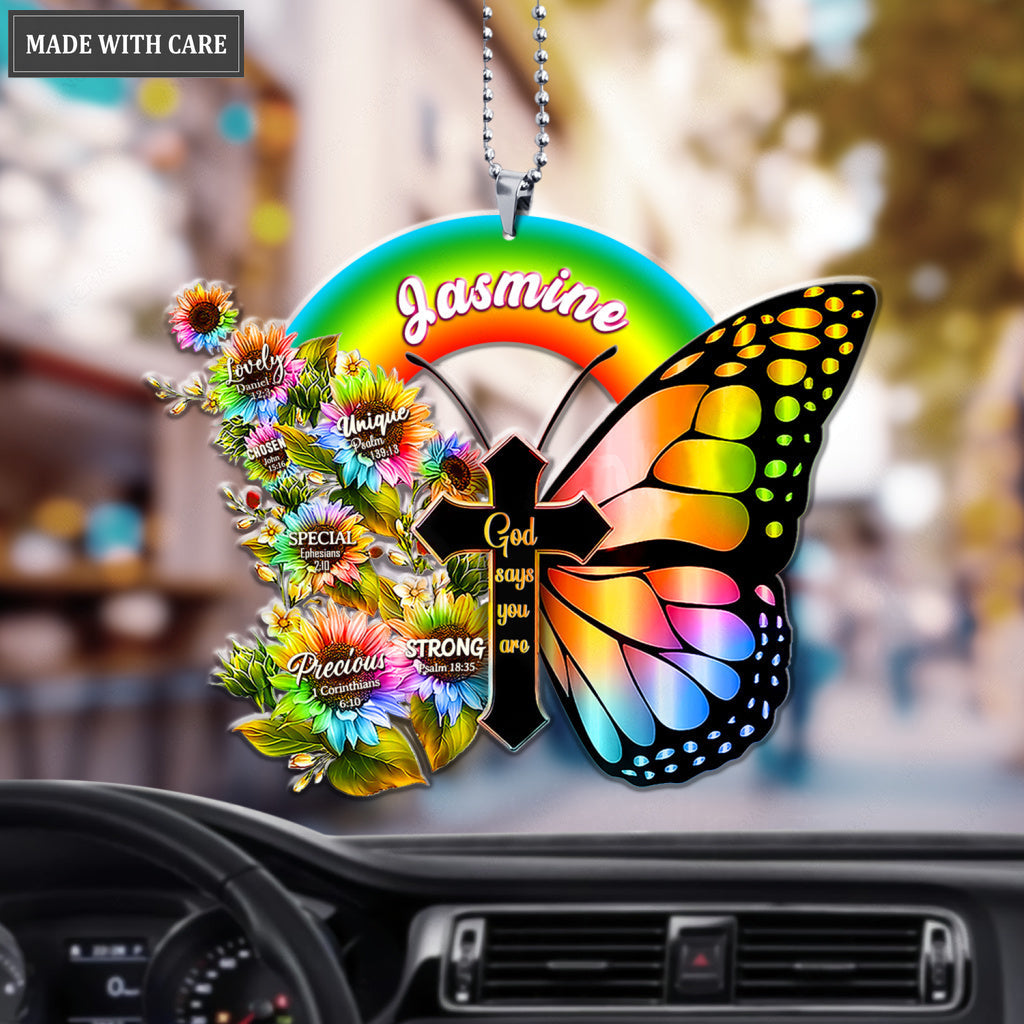 Personalized Rainbow Cross Butterfly God Says You Are Ornament