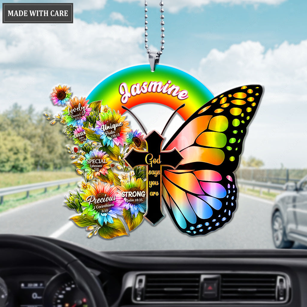 Personalized Rainbow Cross Butterfly God Says You Are Ornament