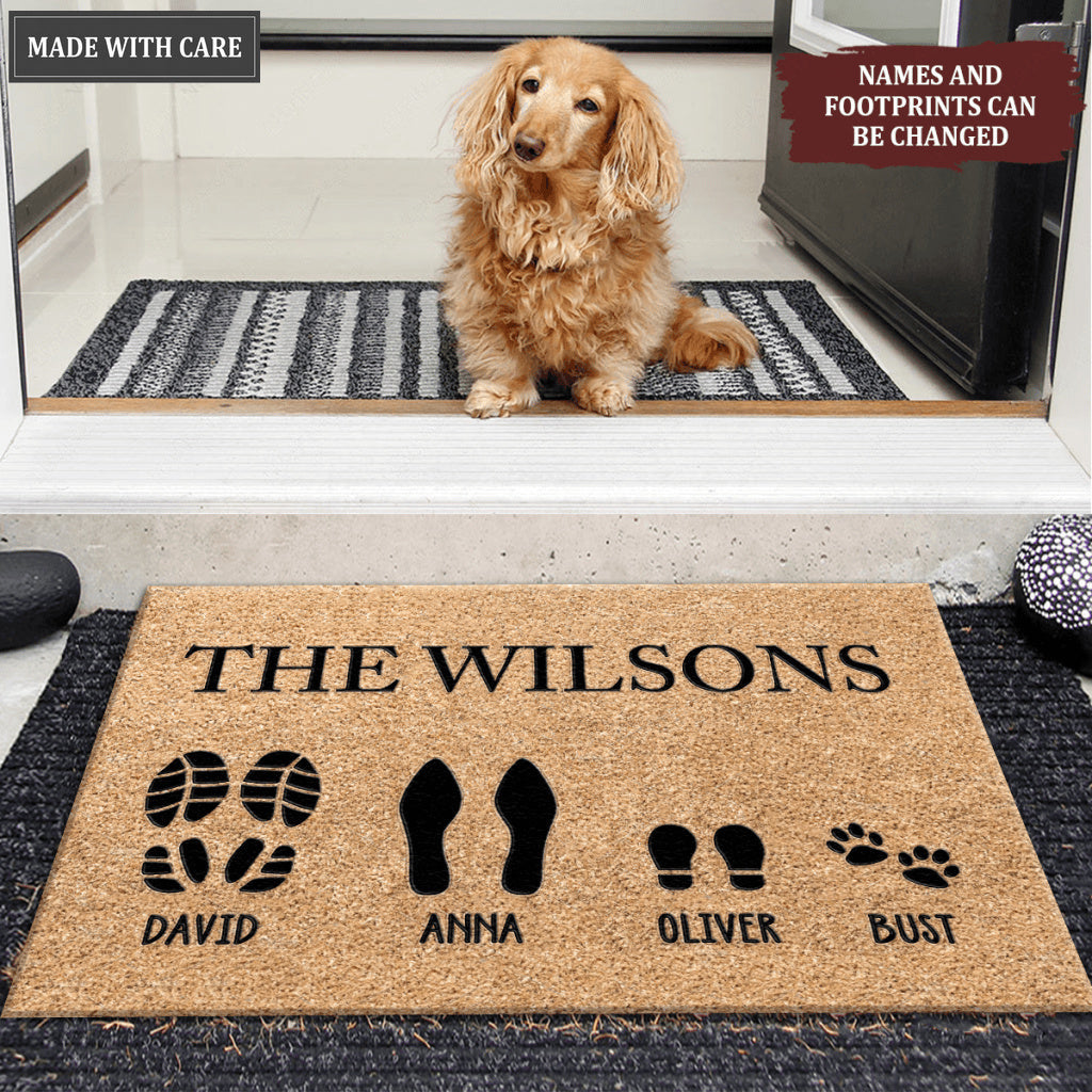 Custom Footprint Family & Pet Name Brown Doormat
