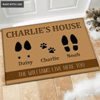 Elegant Custom Footprint Family & Pet Name Brown Doormat