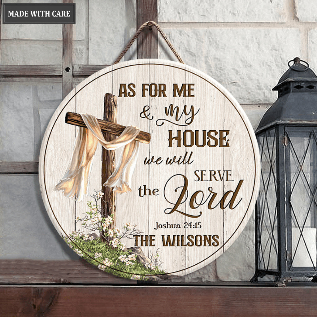 Personalized Rugged Cross Serve The Lord Circle Sign