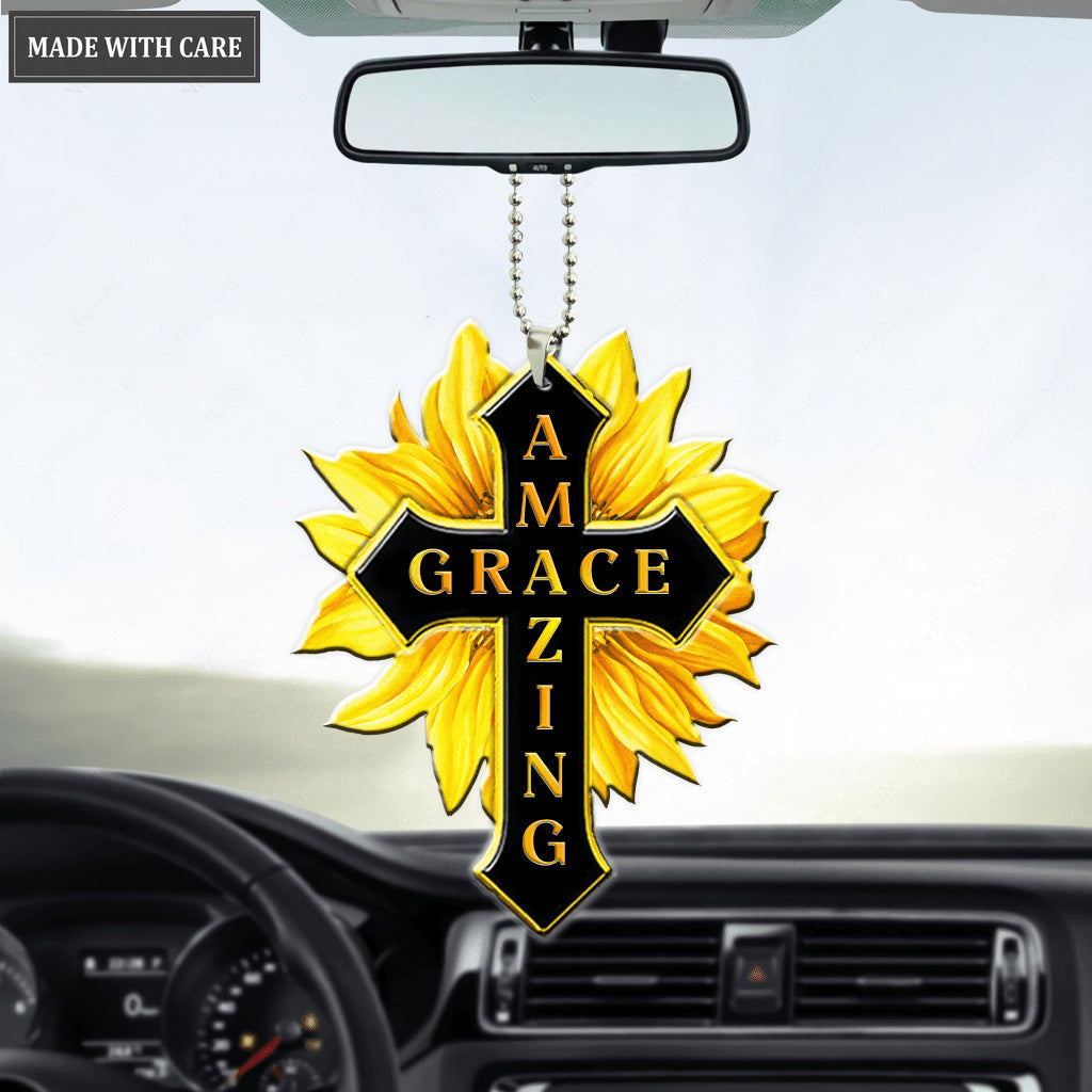 Yellow Sunflower Grace Cross Ornament