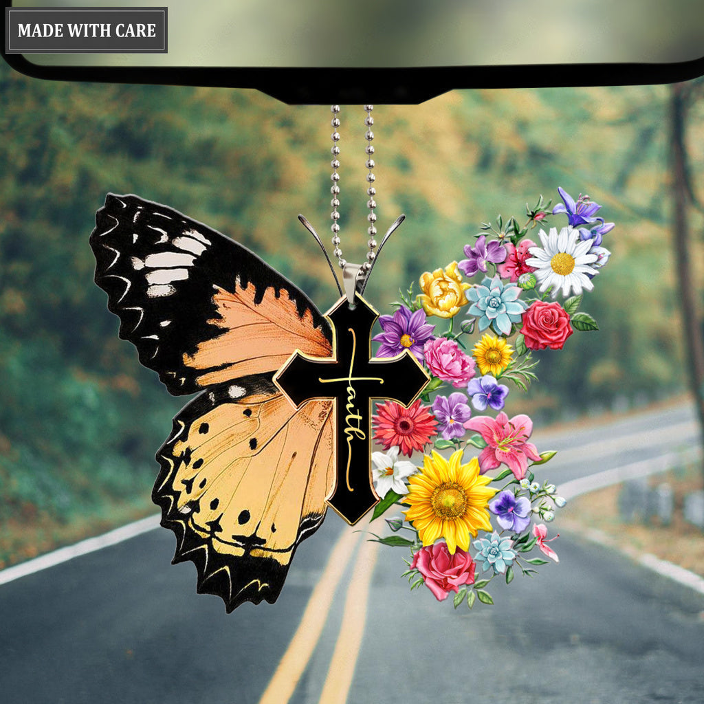 Christian Flowers Butterfly Cross Ornament