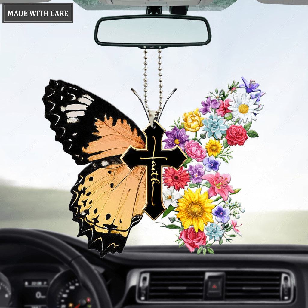 Christian Flowers Butterfly Cross Ornament