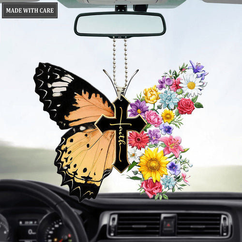 Christian Flowers Butterfly Cross Ornament