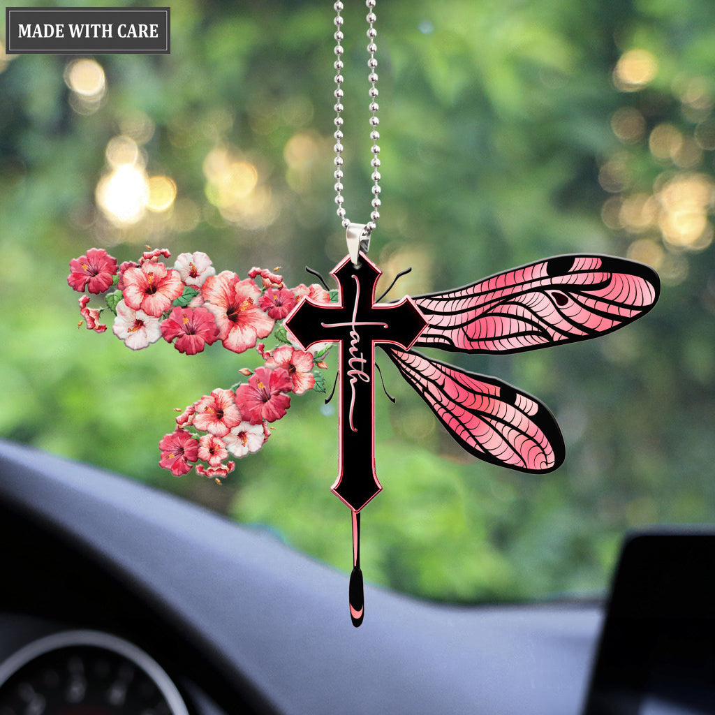 Hibicus Dragonfly Cross Ornament