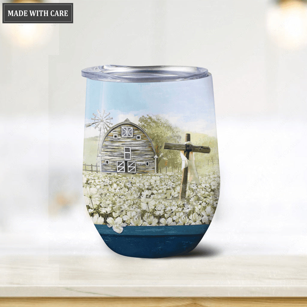 Vintage Field The Old Rugged Cross Wine Tumbler