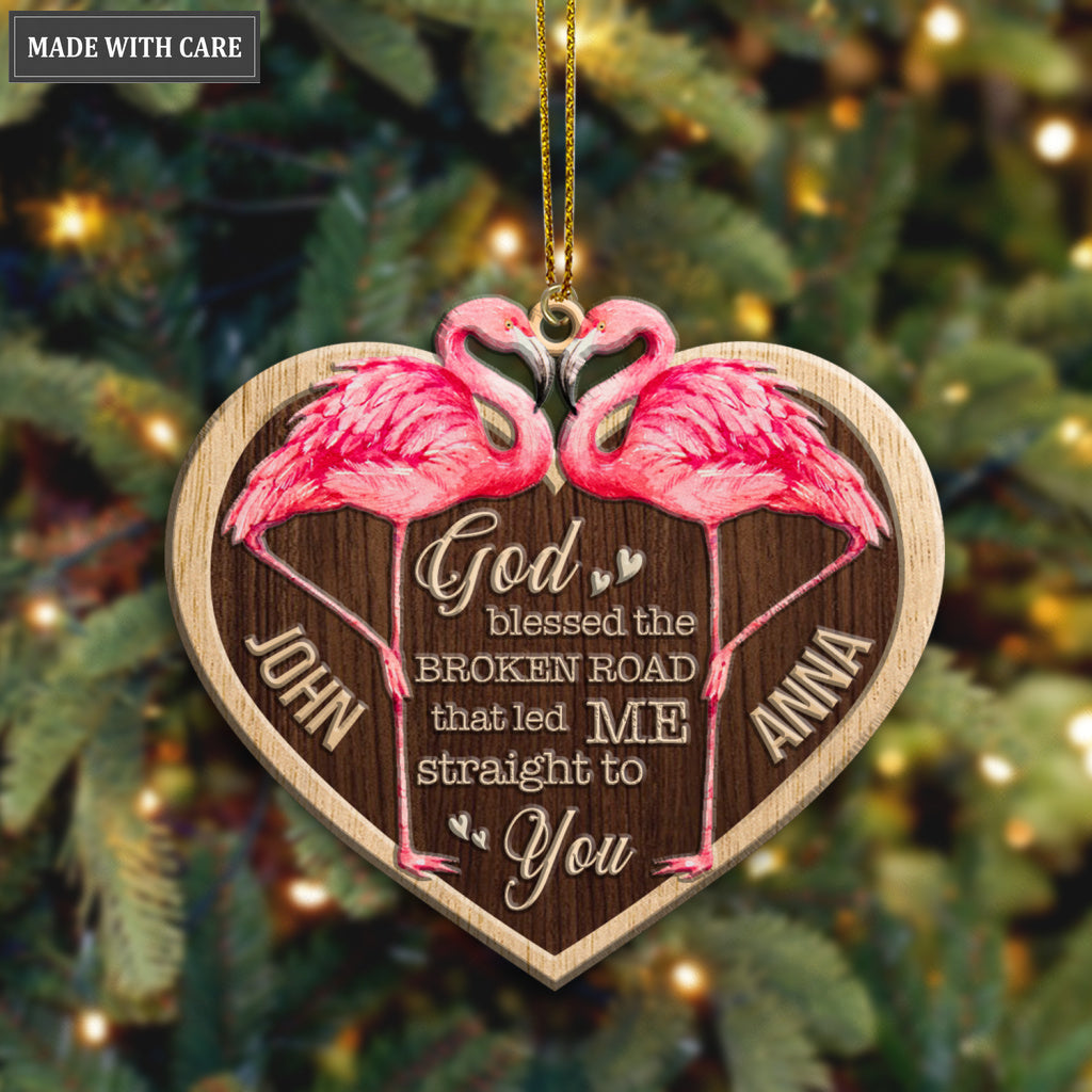 Luvingrace Pink Flamingo Couple God Blessed Personalized Ornaments