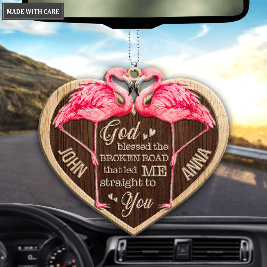 Luvingrace Pink Flamingo Couple God Blessed Personalized Ornaments