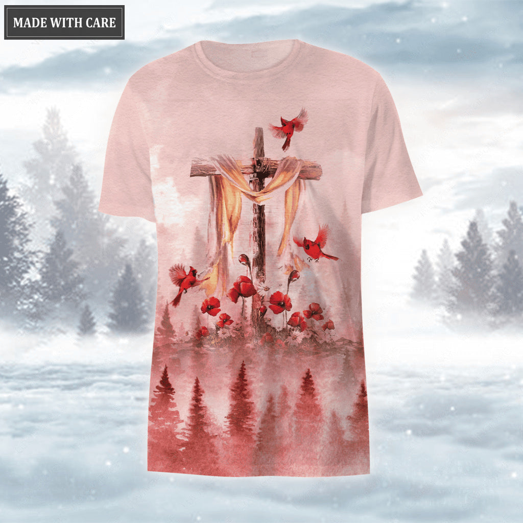 Christmas Forest Cardinal Flower Cross I Will Always Be With You Hoodie
