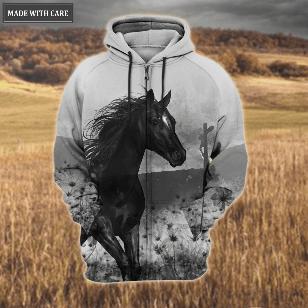 Flower Cross Black Horse Faith Over Fear Hoodie